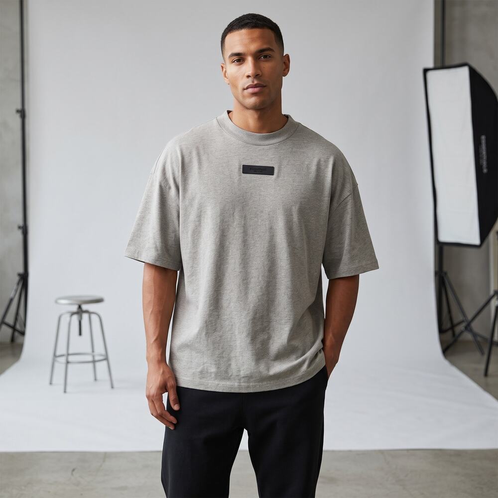 Fear of God Essentials Gray Oversized T-Shirt Men’s M Rubber Logo